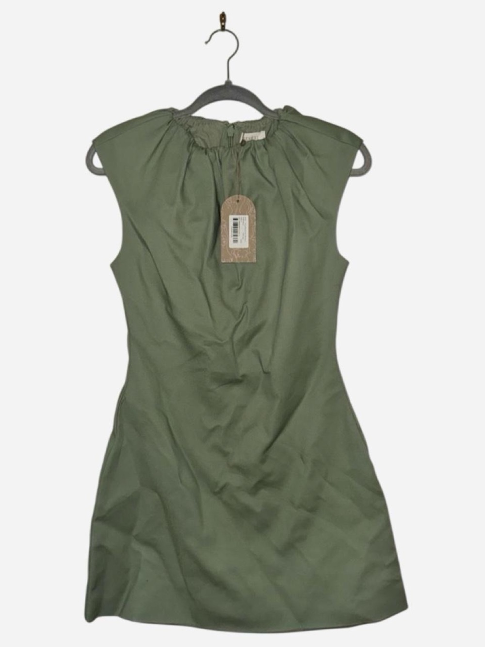 Meshki Sleeveless Olive Green Gathered Neck Women's Mini Dress